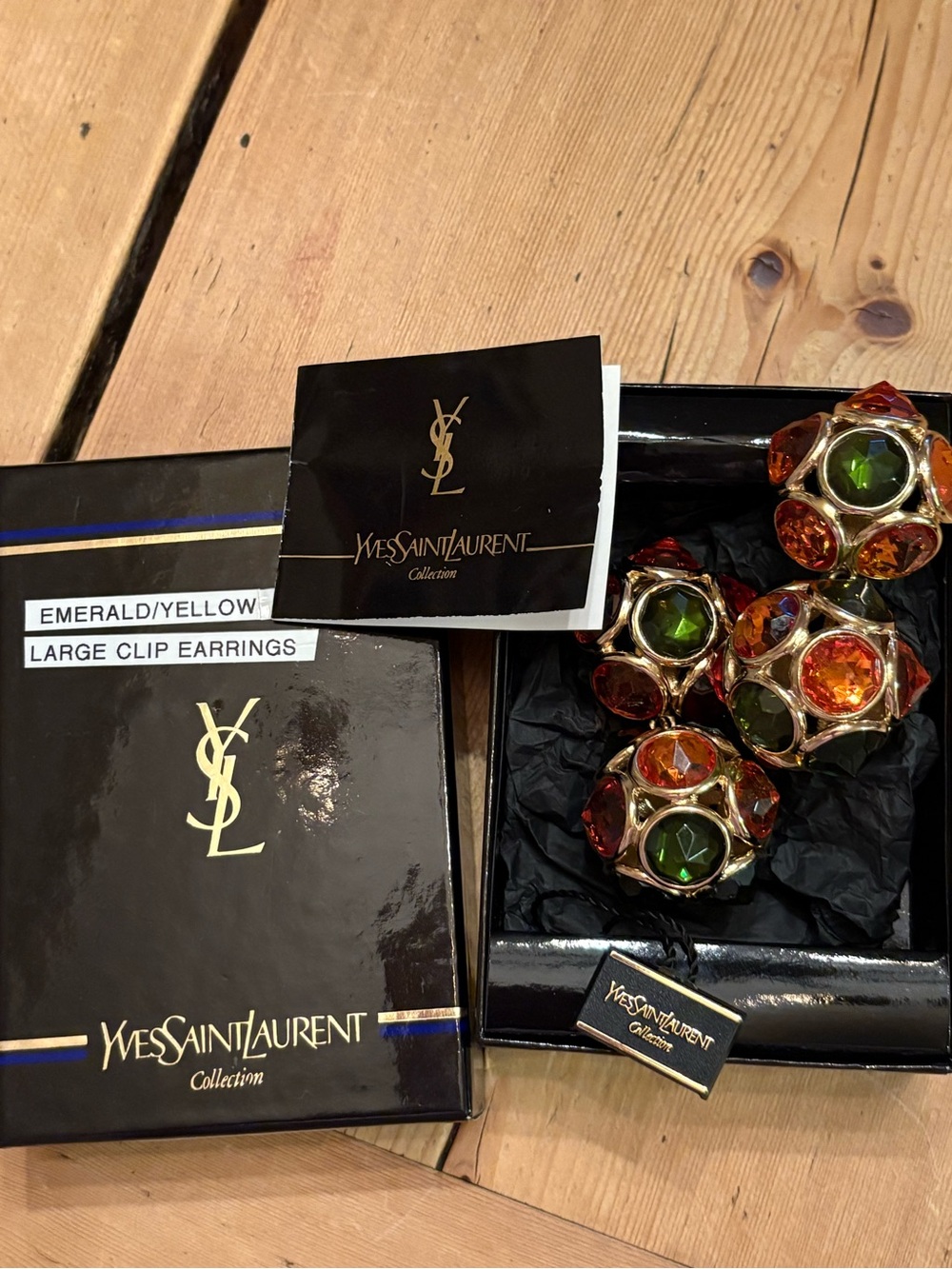 Yves Saint Laurent Emerald and Amber Dome Clip Earrings